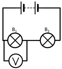 CircuitDiagramBatteryBulbVoltmeterBulbSeries.png