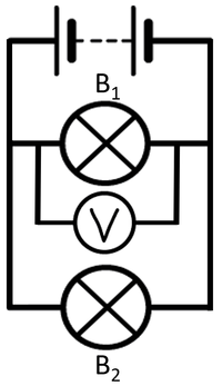 CircuitDiagramBatteryBulbVoltmeterBulbParallel.png